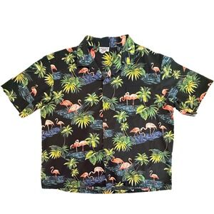Pacific Legend Flamingo Hawaiian Shirt Men 3XL Black Tropical Palms Beach Resort